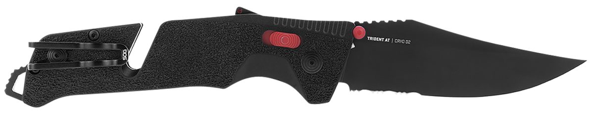 S.o.g Sog11120241 Trident At 3.70&Quot; Folding Clip Point Part Serrated Black Tini Cryo D2 Steel Blade/Black W/Red Accents Grn Handle Features Line Cutter/Glass Breaker