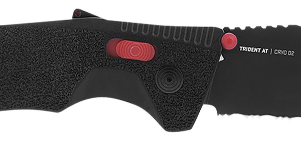 S.O.G SOG11120241 Trident AT 3.70" Folding Clip Point Part Serrated Black TiNi Cryo D2 Steel Blade/Black w/Red Accents GRN Handle Features Line Cutter/Glass Breaker