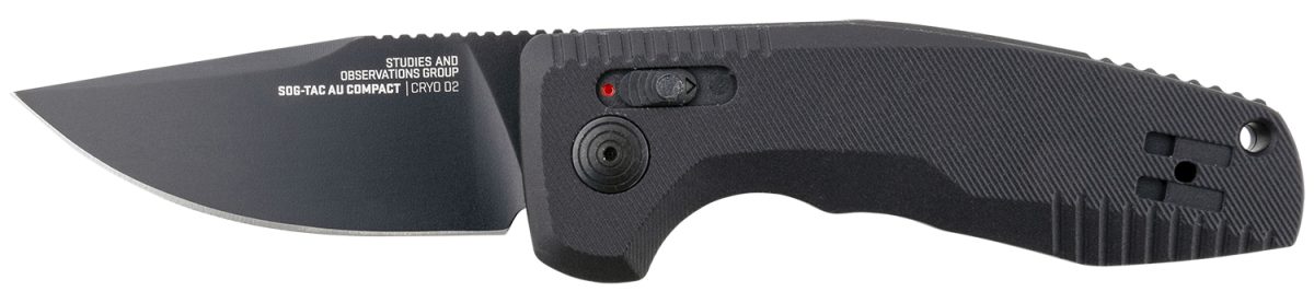 S.o.g Sog15380757 Sog-Tac Auto Compact 2.94&Quot; Folding Straight Back Plain Black Tini Cryo D2 Steel Blade Black Micro-Textured Anodized Aluminum Handle Includes Pocket Clip