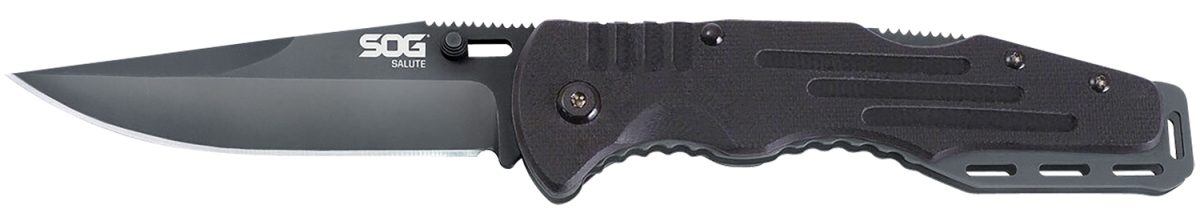 S.o.g Sog-Ff11-Cp Salute  3.62&Quot; Folding Clip Point Plain Black Hardcased 8Cr13Mov Ss Blade Black G10 Handle Includes Belt Clip