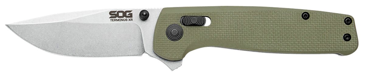 S.o.g Sogtm1022Bx Terminus Xr 2.95&Quot; Folding Clip Point Plain Stonewashed Bd1 Steel Blade Olive Drab Textured G10 Handle Features Box Packaging Includes Pocket Clip