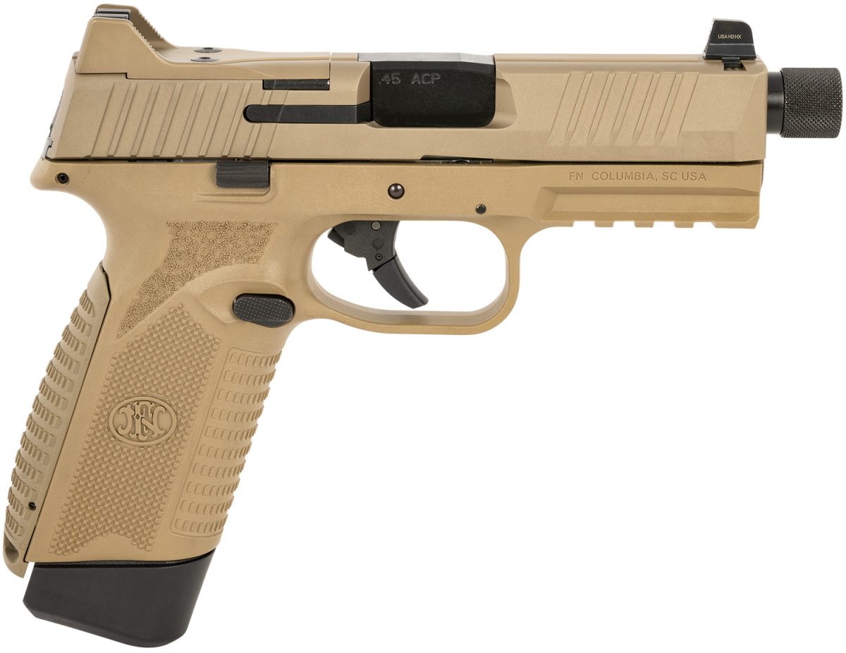Fn 66101384 545 Tactical 45 Acp 15+1/18+1, 4.71&Quot; Black Target Crown/Threaded Steel Barrel, Flat Dark Earth Pvd Optic Cut/Serrated Steel Slide &Amp; Polymer Frame W/Picatinny Rail, Ambidextrous