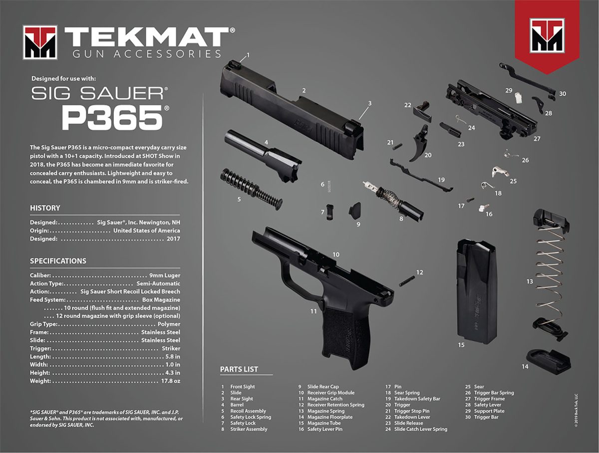 Tekmat Tekr20Sigp365 Ultra 20 Sig P365 Sig P365 Parts Diagram 15&Quot;X20&Quot;