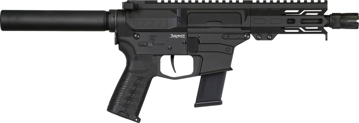 Cmmg 45Ae70Fab Banshee Mkg 45 Acp 13+1 5&Quot; Black Nitride Medium Taper Threaded Barrel, Eml 4&Quot; M-Lok Handguards, Black Armor Cerakote Aluminum Picatinny Rail Receiver, Pistol Tube, Cmmg Zeroed Grips