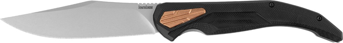 Kershaw 2076 Strata  4&Quot; Folding Cleaver Plain Stonewashed D2 Steel Blade, Bead Blasted Ss/Black G10 Handle W/Copper Insert