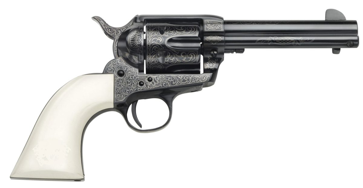 Taylors &Amp; Company 200059 1873 Cattleman Outlaw Legacy 357 Mag Caliber With 4.75&Quot; Barrel, 6Rd Capacity Cylinder, Overall Blued Engraved Finish Steel &Amp; Ivory Synthetic Grip