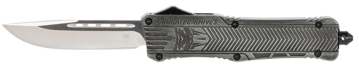 Cobratec Knives Lswctk1Ldns Ctk-1  Large 3.75&Quot; Otf Drop Point Plain D2 Steel Blade/ Stonewashed Aluminum Handle Features Glass Breaker Includes Pocket Clip