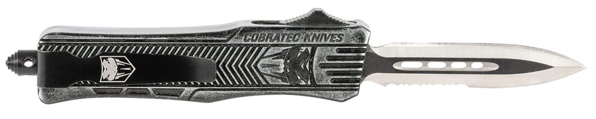 Cobratec Knives Sswctk1Sdag1Ss Ctk-1  Small 2.75&Quot; Otf Dagger Part Serrated D2 Steel Blade/ Stonewashed Aluminum Handle Features Glass Breaker Includes Pocket Clip
