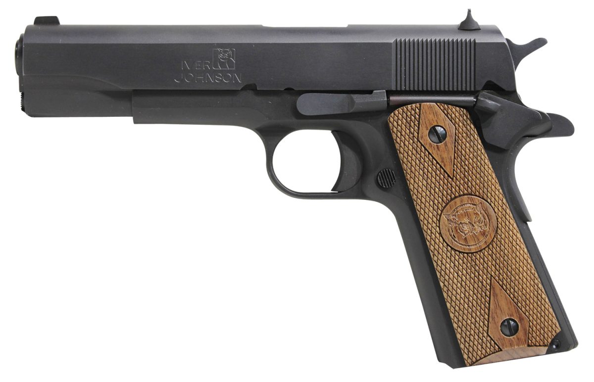 Iver Johnson Arms 1911A1938 1911 A1  38 Super 9+1 5&Quot; Black Steel Barrel, Matte Blued Serrated Steel Slide &Amp; Frame W/Beavertail, Double Diamond Checkered Walnut Grip
