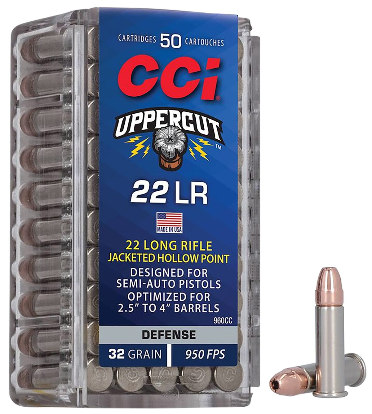 Cci 960Cc Uppercut Defense 22Lr 32Gr Jacketed Hollow Point 50 Per Box/100 Case