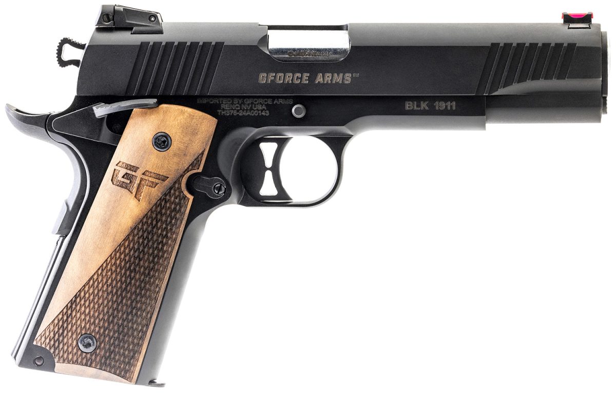 Gforce Arms Gf199Bw Chronicle 1911 9Mm Luger 9+1 5&Quot; Stainless Steel Barrel, Black Serrated Steel Slide, Black Cerakote Aluminum Frame, Turkish Walnut Grip