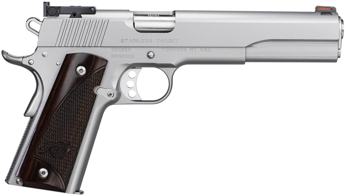 Kimber Mfg.,Inc 3000372 Stainless Target Ls 10Mm 8+1 6&Quot; Ramped Barrel Satin Silver Stainless Steel Slide Rosewood Grip