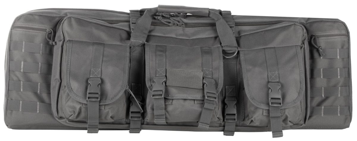 Ncstar Cvdc2946U36 Vism Double Carbine Case Urban Gray Pvc Nylon W/ Foam Padding Lockable Zippers Pockets &Amp; Molle Webbing