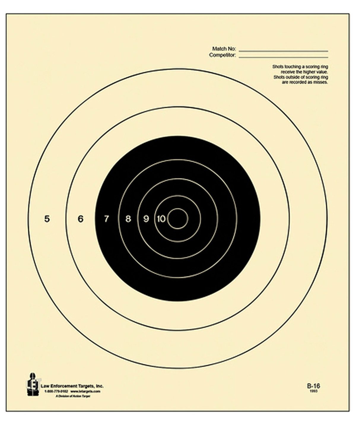 Action Target B16100 Competition Nra Slow Fire Bullseye Tagboard Hanging 25 Yds Handgun 10.50&Quot; X 12&Quot; Black/White 100 Per Box