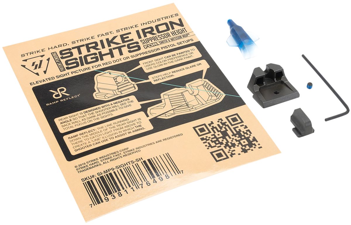 Strike Industries Mp9Sightssh Strike Iron Sights  Black/Blank Front Sight Black/Blank Rear Sight Smith &Amp; Wesson M&Amp;P/M&Amp;P M2.0 Suppressor Height