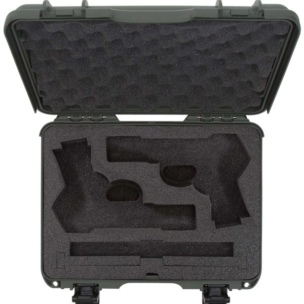 Nanuk 910CLASG6 910 Classic 2 Up Pistol Case Olive Polymer w/ Latches & Closed-Cell Foam Padding 13.20" L x 9.20" W x 4.10 " H Interior Dimensions