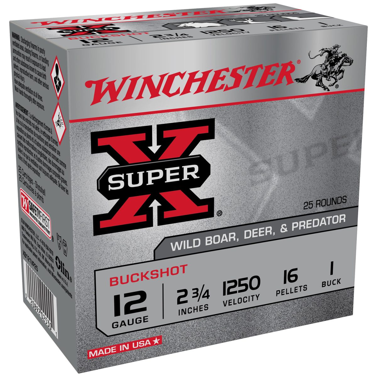 Winchester Ammo Xb121Vp25 Super X  12Gauge 2.75&Quot; 16Pellets 1Buck Shot 25 Per Box/10 Case *Value Pack