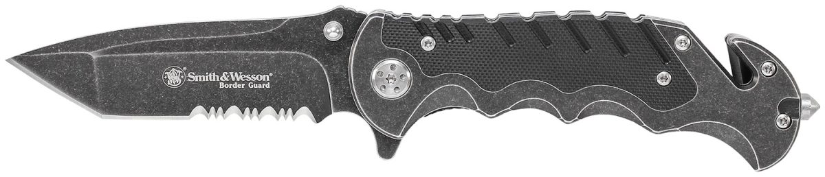 Smith &Amp; Wesson Knives Swbg10Scp Border Guard  3.50&Quot; Folding Part Serrated Stainless Steel Blade 4.80&Quot; Aluminum/G10 Handle Includes Pocket Clip