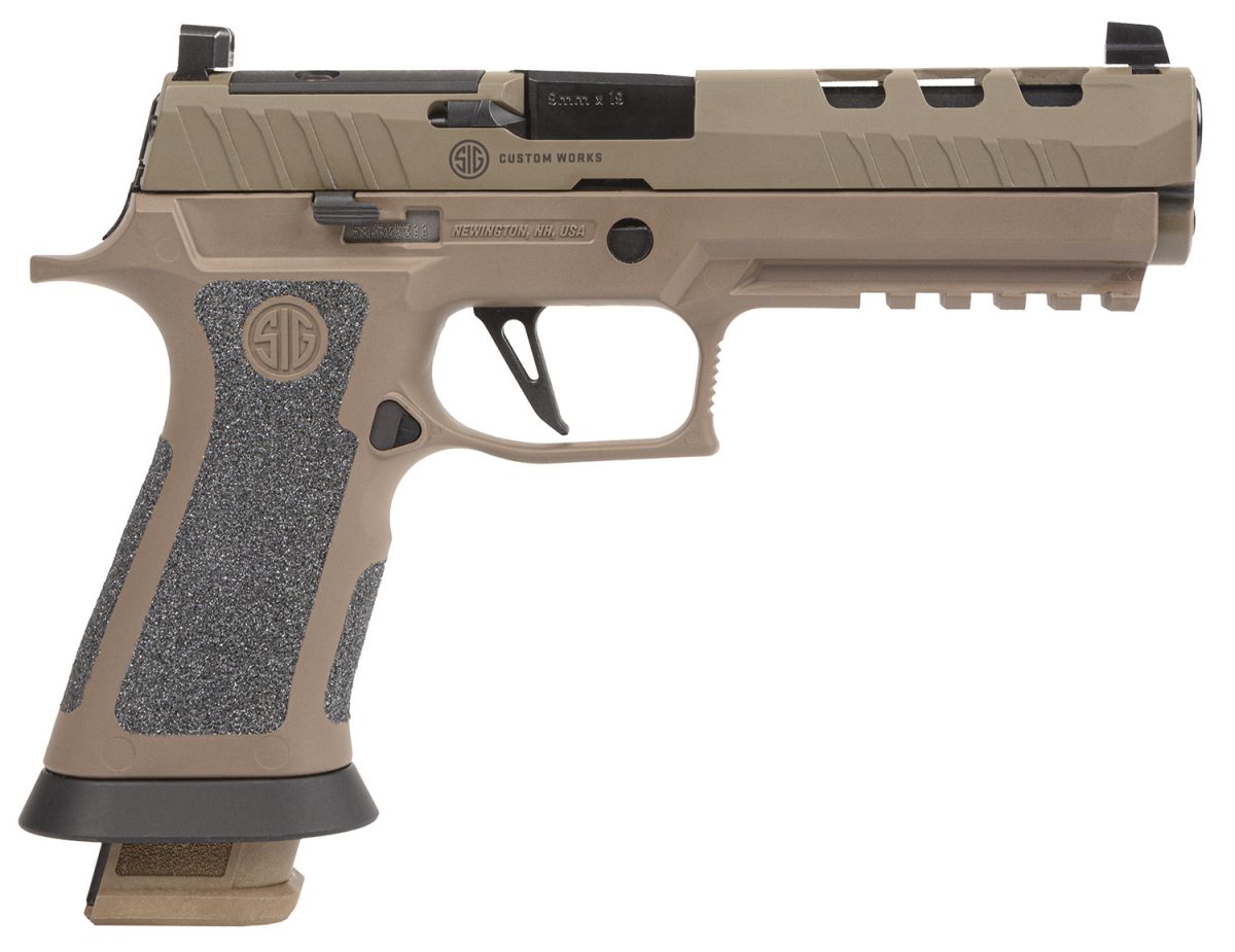 Sig Sauer 320X59Dh3 P320 Xfive Dh3 9Mm Luger 21+1 5&Quot; Black Bull Barrel, Coyote Cerakote Dh3 Custom Works Optic Ready Slide, Coyote Cerakote Dh3 Ss Frame W/Picatinny Rail &Amp; Beavertail, Coyote Txg Grips
