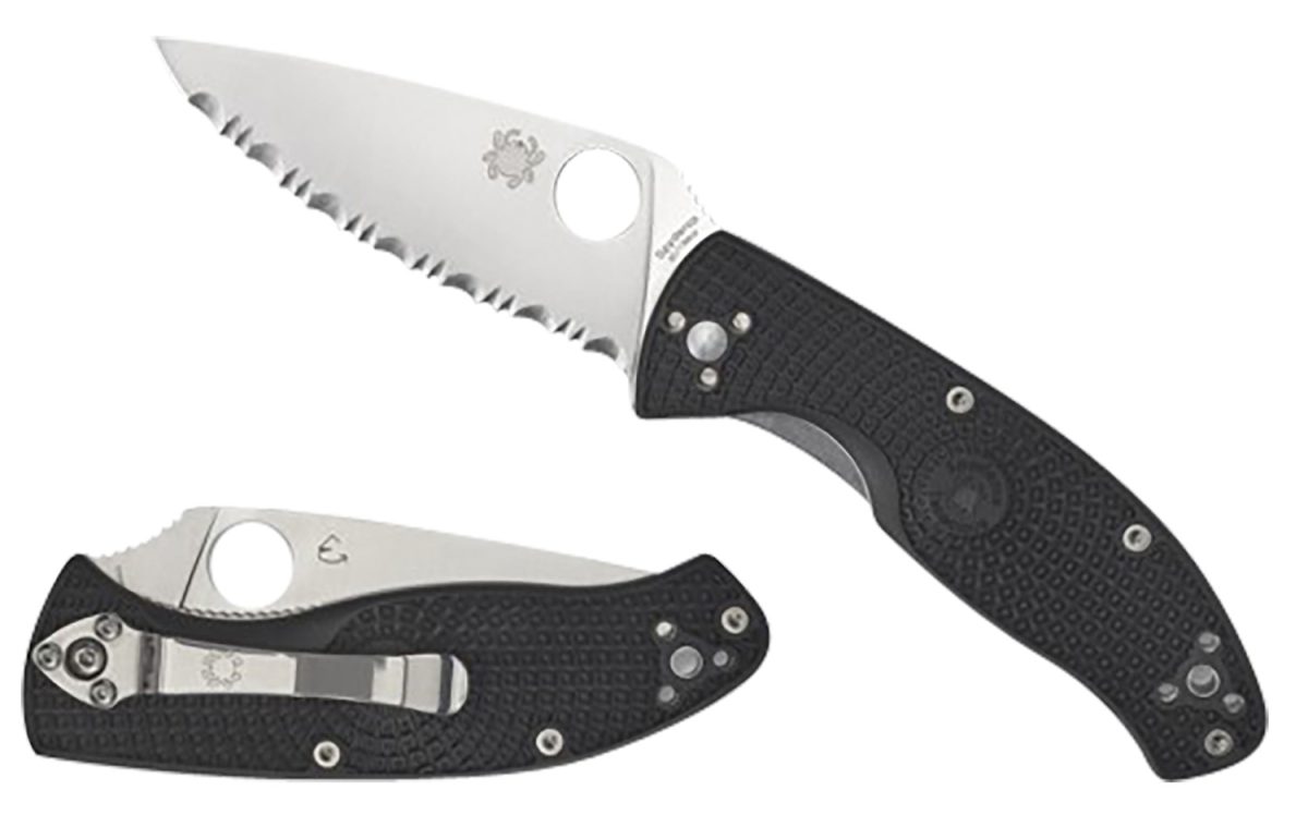 Spyderco C122Psbk Tenacious Lightweight 3.39&Quot; Folding Part Serrated Satin 8Cr13Mov Ss Blade/Black Bi-Directional Texturing Frn Handle Includes Pocket Clip