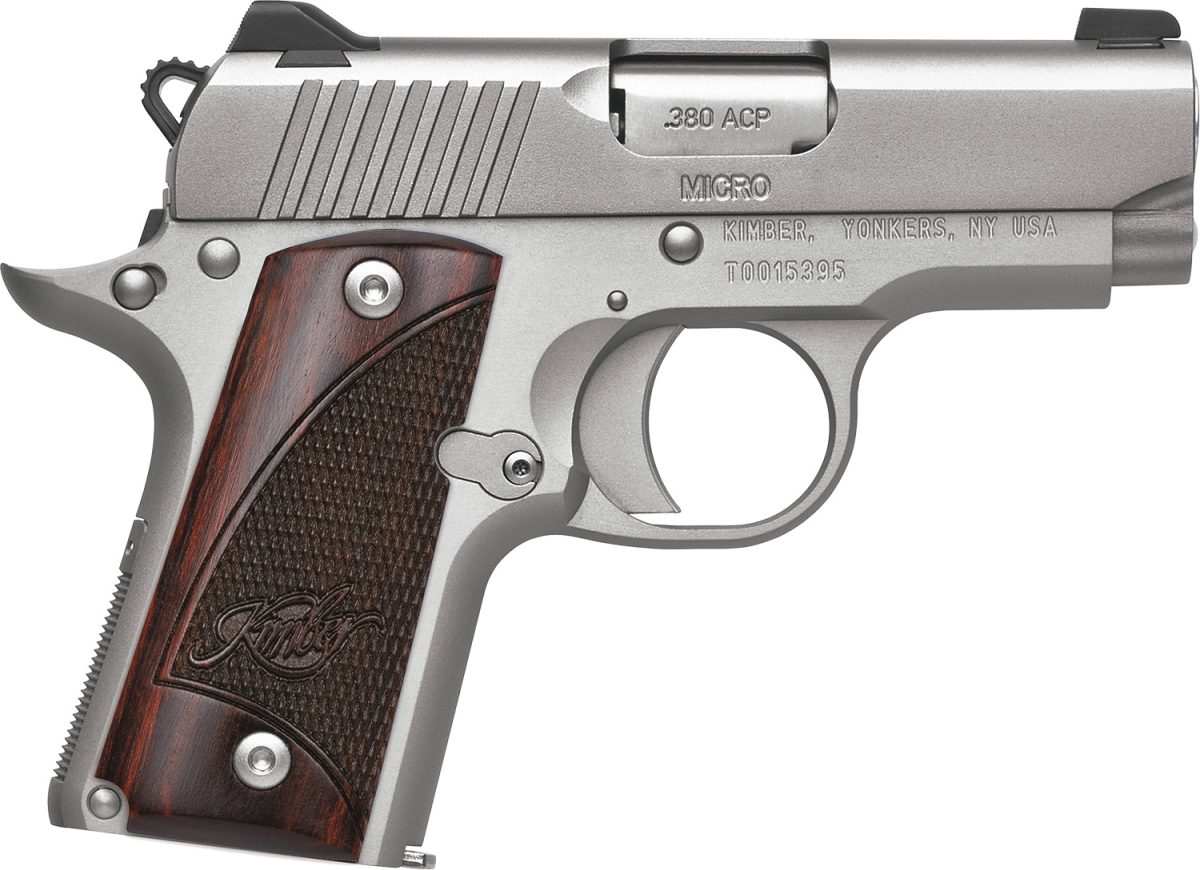 Kimber Mfg.,Inc 3300207 Micro Stainless Rosewood Ns 380 Acp 7+1 2.75&Quot; Stainless Steel Slide Satin Silver Smooth/Checkered Rosewood Grip