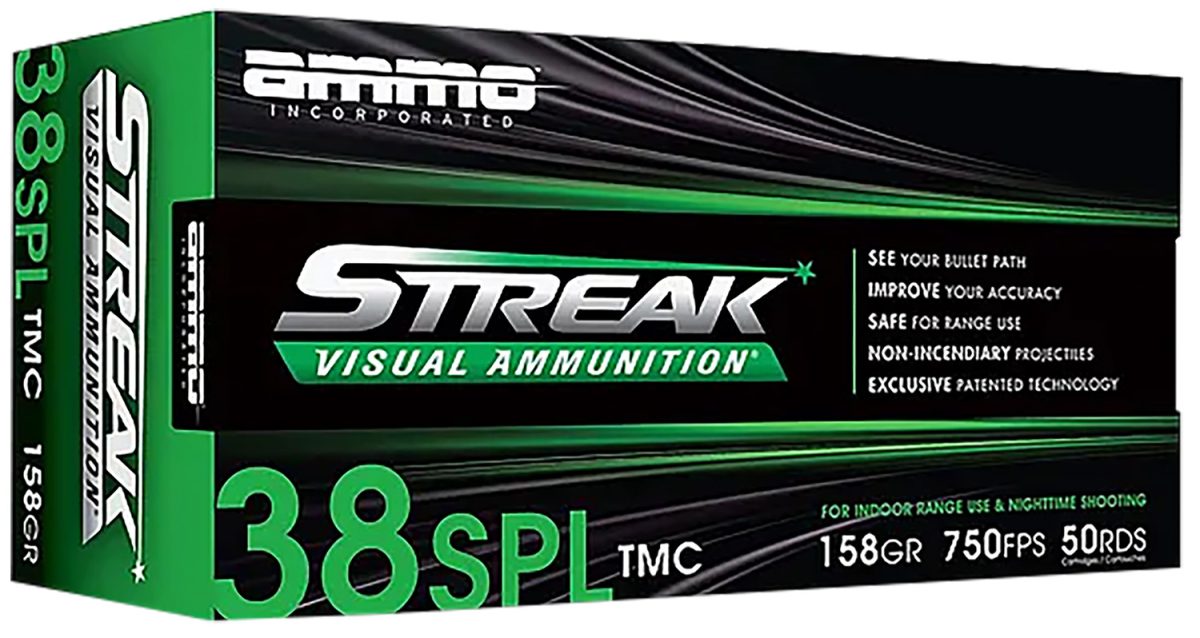 Ammo Inc 38158Tmcstrkgrn50 Streak Visual (Green)  38Special 158Gr Total Metal Case 50 Per Box/20 Case