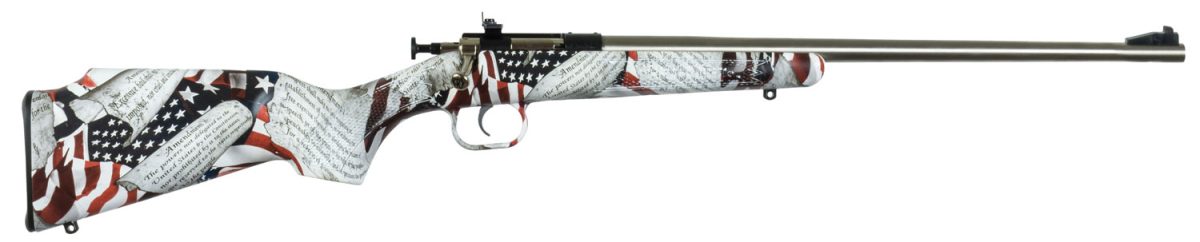 Crickett Ksa3168 Youth  22 Lr 1Rd 16.12&Quot; Stainless Steel Barrel, Fixed Front/Adjustable Rear Peep Sights, American Flag/Amendment Synthetic Stock W/11.5&Quot; Lop, Rebounding Firing Pin Safety