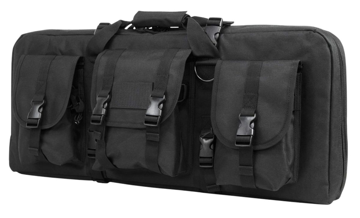 Ncstar Cvcpd2962B28 Vism Deluxe Subgun Case 28&Quot; Black Pvc Fabric W/ Exterior Pockets Zippers &Amp; Padding For 2 Ar Or Ak Pistols