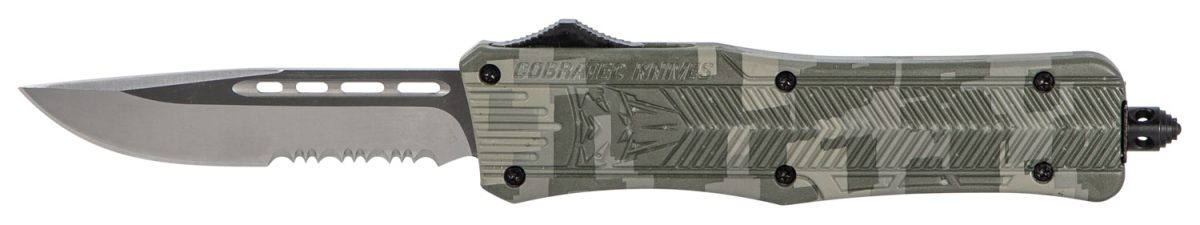 Cobratec Knives Madcctk1Mds Ctk-1  Medium 3&Quot; Otf Part Serrated D2 Steel Blade Army Digicamo Aluminum Handle Features Glass Breaker Includes Pocket Clip