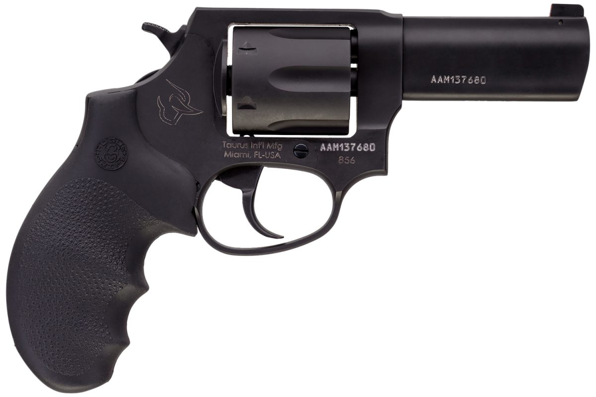 Taurus 285631Ns 856 Defender 38 Special +P Caliber With 3&Quot; Barrel, 6Rd Capacity Cylinder, Overall Matte Black Finish Stainless Steel, Finger Grooved Black Hogue Rubber Grip &Amp; Night Front Sight