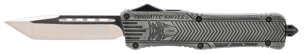 Cobratec Knives Lswctk1Ltns Ctk-1  Large 3.75&Quot; Otf Tanto Plain D2 Steel Blade/Stonewashed Aluminum Handle Features Glass Breaker Includes Pocket Clip