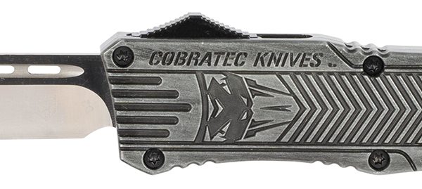 CobraTec Knives LSWCTK1LTNS CTK-1  Large 3.75" OTF Tanto Plain D2 Steel Blade/Stonewashed Aluminum Handle Features Glass Breaker Includes Pocket Clip
