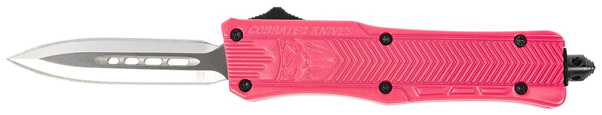 Cobratec Knives Spkctk1Sdagns Ctk-1  Small 2.75&Quot; Otf Dagger Plain D2 Steel Blade, Pink Aluminum Handle Features Glass Breaker
