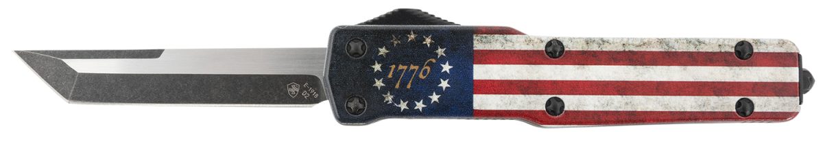 Templar Knife Mzbrf221 Premium Weighted Betsy Ross Flag Slim 3.16&Quot; Otf Tanto Plain Black Oxide Stonewashed D2 Steel Blade, 4.93&Quot; Betsy Ross Flag Aluminum Zinc Alloy Handle