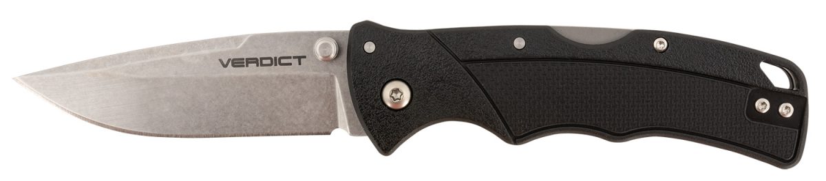 Cold Steel Csflc3Spssz Verdict  3&Quot; Folding Clip Point Plain Stonewashed 4116 Ss Blade/Black Gfn Handle Includes Belt Clip