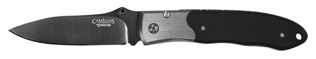 Camillus 18671 Pristine  3&Quot; Folding Drop Point Plain Black Vg-10 Carbonitride Titanium Blade, Black/Silver G10/Ss Handle