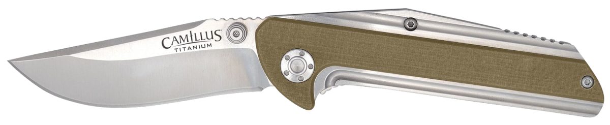 Camillus 19195 Sevens  2.75&Quot; Folding Plain Silver Aus-8 Carbonitride Titanium Blade, Desert Tan/Ss G10/Ss Handle