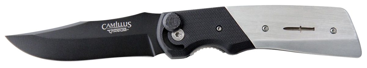 Camillus 19080 Cuda Bolt 3.75&Quot; Folding Drop Point Plain Black Carbonitride Titanium Aus-8A Ss Blade, Black/Silver Aluminum/G10 Handle