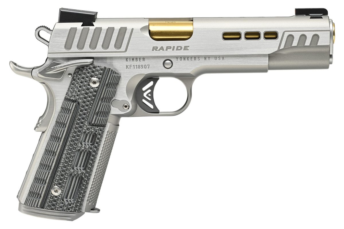 Kimber Mfg.,Inc 3000423 Rapide Dawn 45 Acp 8+1 5&Quot; Gold Tin Stainless Steel Barrel, Lightening Cut/Serrated Stainless Steel Slide, Stainless Steel Frame W/Beavertail, Black &Amp; Gray G10 Grip