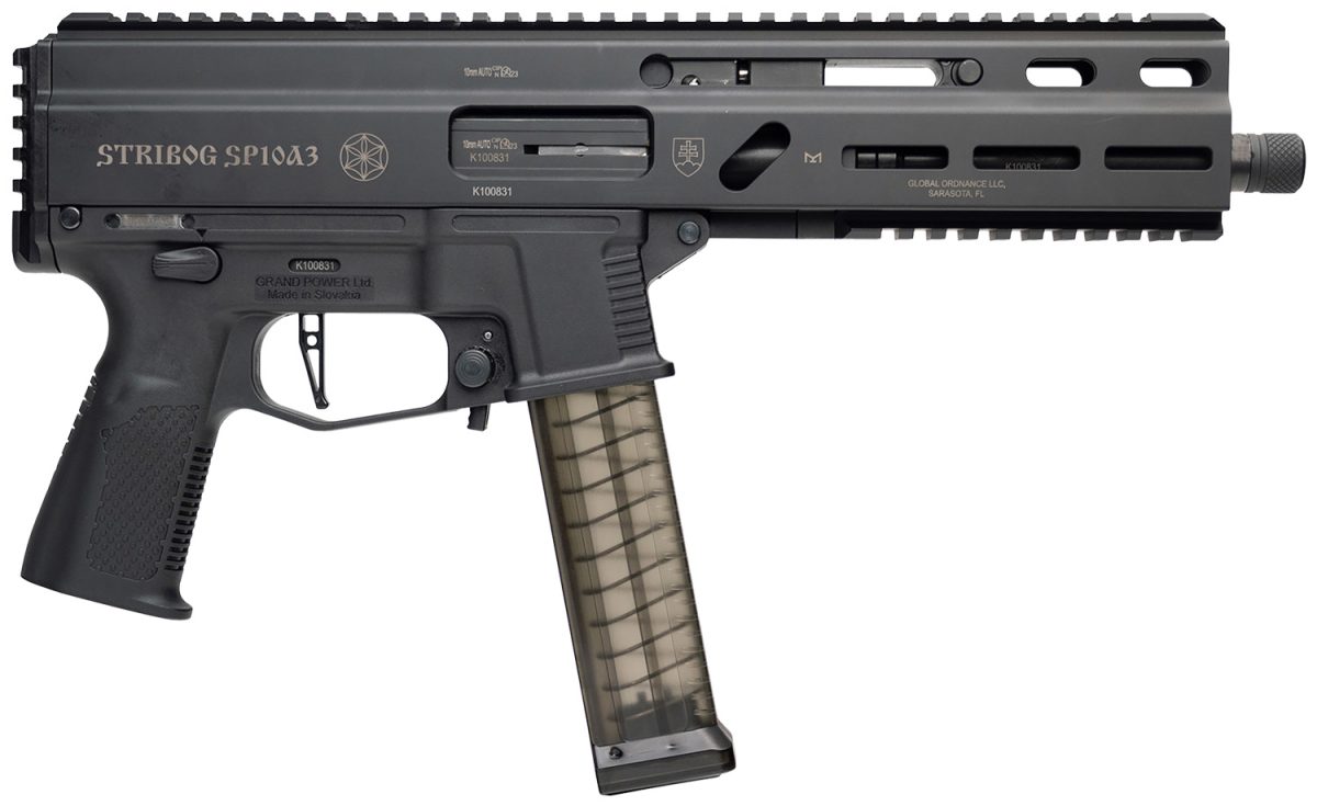 Grand Power 810091157152 Sp10A3 Stribog 10Mm Auto 20+1 8&Quot; Black Threaded Barrel, Black Aluminum Picatinny Rail Receiver, Black Polymer Grip, Thread Protector