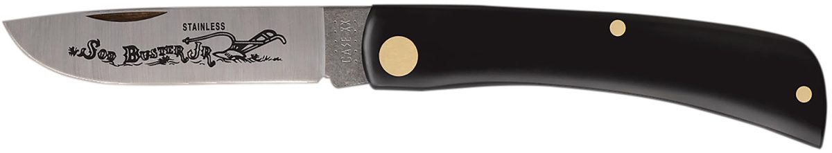 Case 00095 Sod Buster Jr. 2.80&Quot; Folding Skinner Plain Etched As-Ground Stainless Steel Blade Black Synthetic Handle
