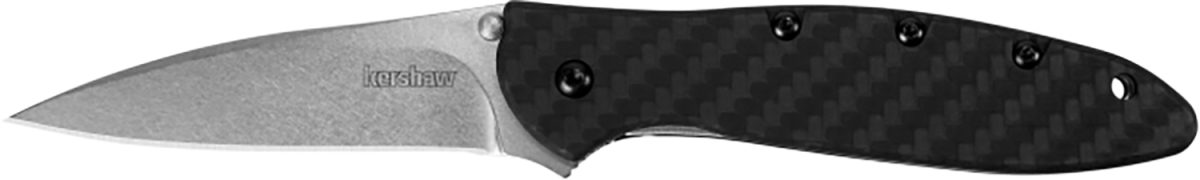 Kershaw 1660Cf Leek  3&Quot; Folding Drop Point Plain Stonewashed Cpm 154 Ss Blade Black Carbon Fiber Handle Includes Pocket Clip