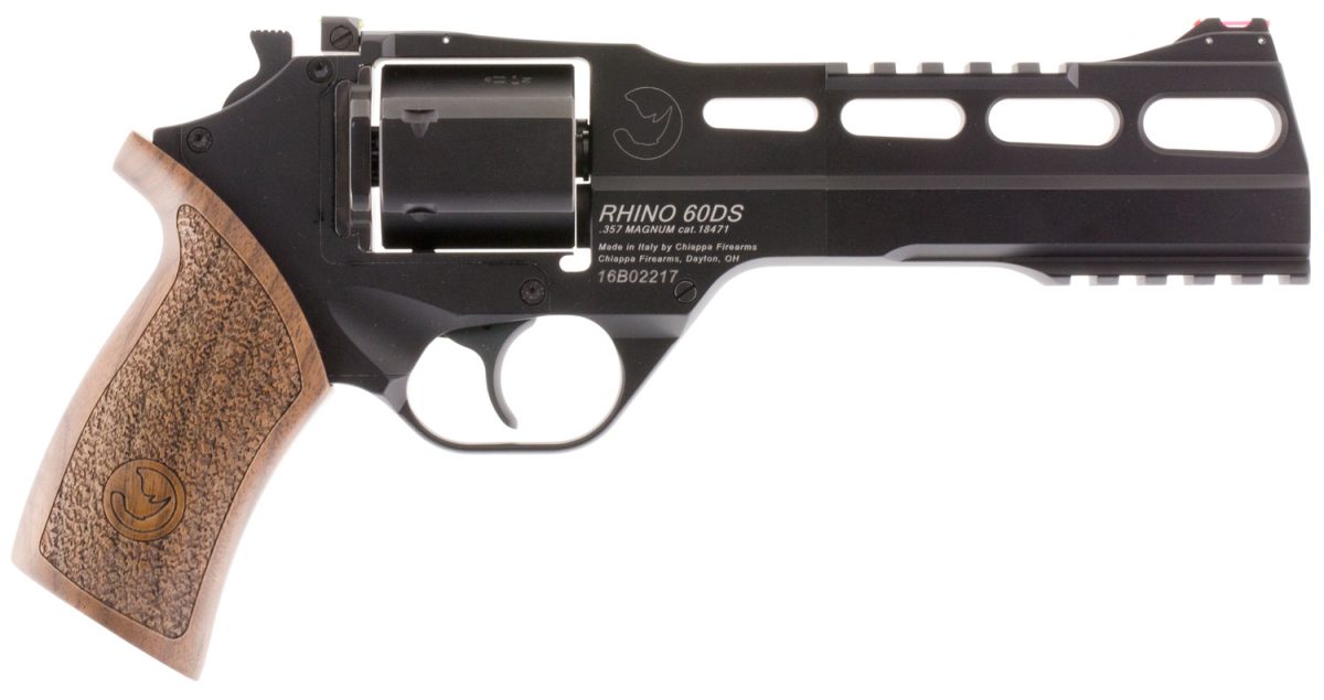 Chiappa Firearms 340221 Rhino 60Ds  Small Frame 357 Mag 6 Shot, 6&Quot; Black Anodized Steel Vent Rib Barrel, Blued Steel Cylinder, Black Anodized Aluminum Frame, Walnut Grip, Concealed Hammer