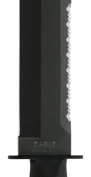 Ka-Bar 2211 Big Brother  9.38" Fixed Top Serrated/Bottom Straight Plain Black 1095 Cro-Van Blade, Black Kraton G Handle, Includes Sheath