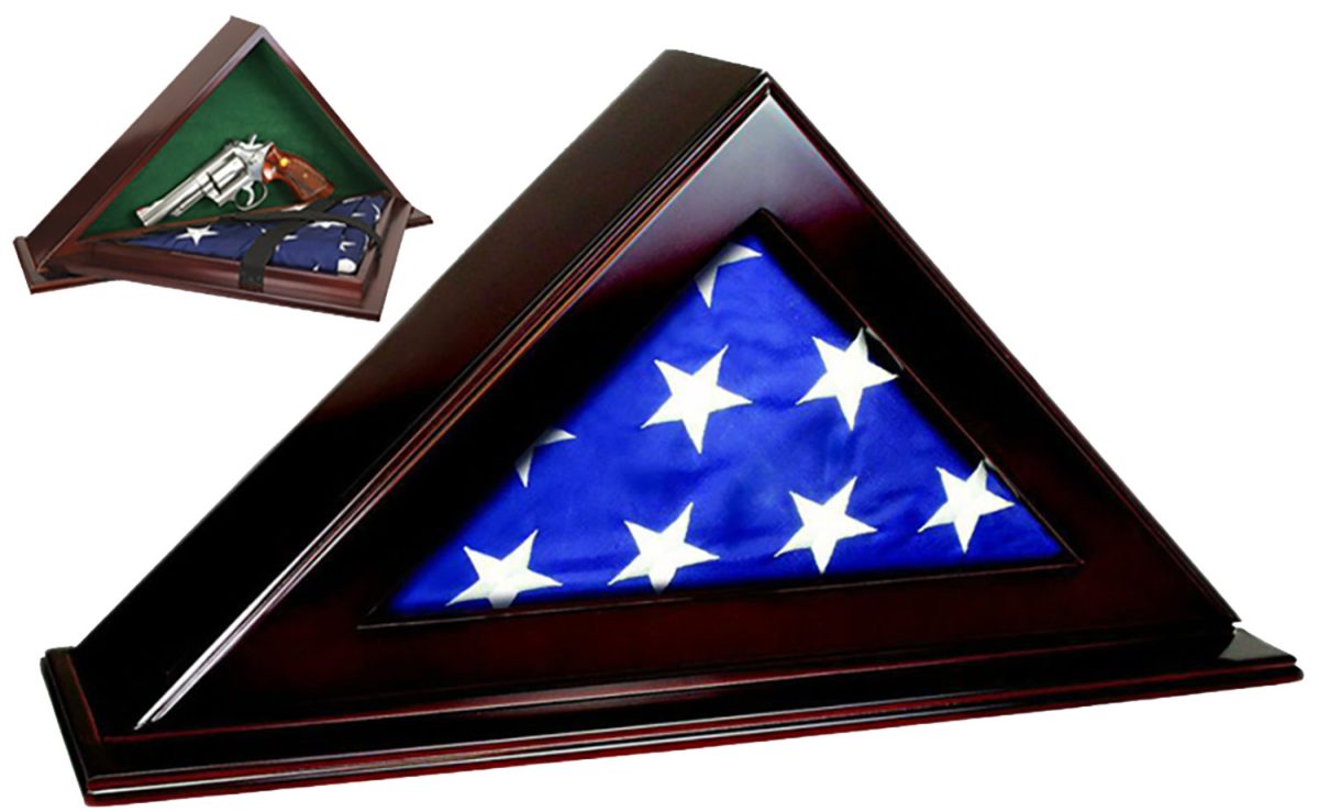 Peace Keeper Pfc Patriot Flag Case  Key Entry Mahogany Stain Wood Holds 1 Handgun 22&Quot; W X 4.25&Quot; D X 11.50&Quot; H