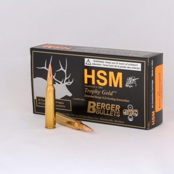 HSM 6REM95VLD Trophy Gold Extended Range 6mm 95 gr Berger Hunting VLD Match 20 Per Box/ 25 Case