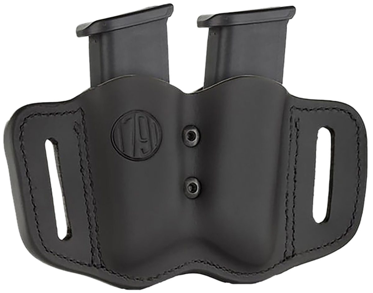 1791 Gunleather Magf22Sbla Mag-F Double Mag Holster Stealth Black Leather Belt Slide Compatible W/ Double Stack Ambidextrous
