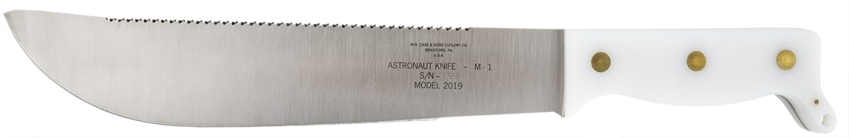 Case 12019 Astronaut M-1 Commemorative 11.75&Quot; Fixed Machete Plain/Saw As-Ground High Carbon Steel Blade/Smooth White Synthetic Handle
