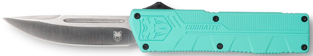Cobratec Knives Tfctlwdns Lightweight  3.25&Quot; Otf Drop Point Plain D2 Steel Blade/Tiffany Blue Aluminum Handle Includes Pocket Clip