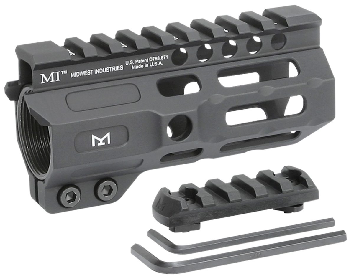 Midwest Industries Micrm45 Combat  Black Hardcoat Anodized 6061-T6 Aluminum 4.50&Quot; Picatinny/M-Lok